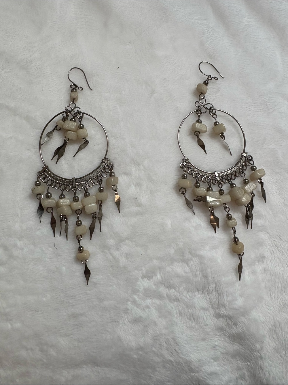 Boho Chandelier Dangle Earrings in Ivory Bead